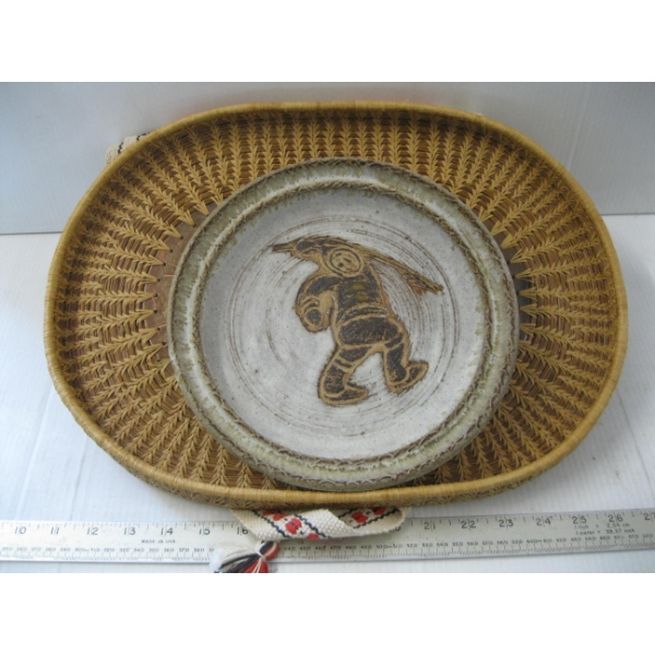 INUIT DISH, WICKER FLAT BASKET, ETC.