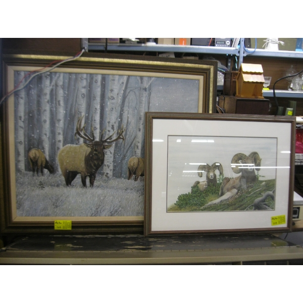 2 ORIGINAL PAINTINGS OF SHEEP & ELK