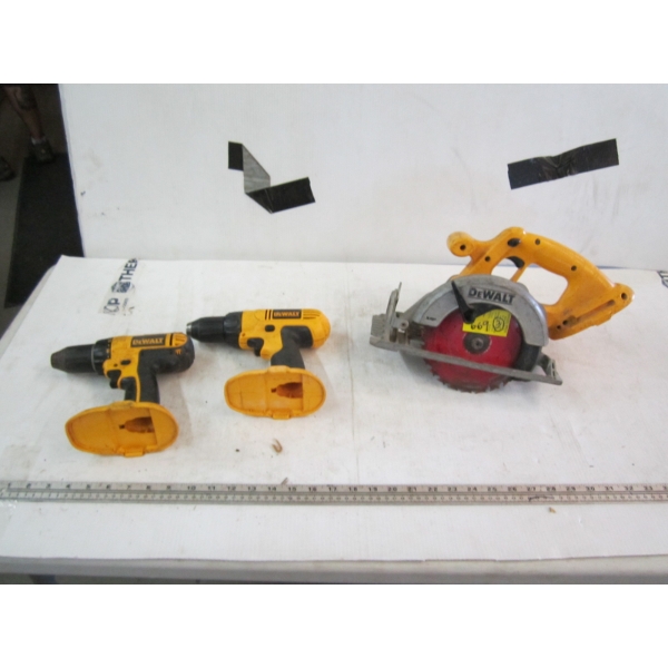SKILL SAW & 2 DRILLS, CHARGER- NO BATTERIES 