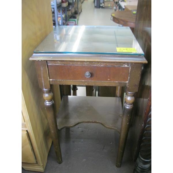SM. SINGLE DRAWER GLASS TOP OCCASIONAL TABLE