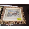 Image 1 : SM. GOLD FRAMED WINTER SCENE PICTURE OF RIVER & CABIN