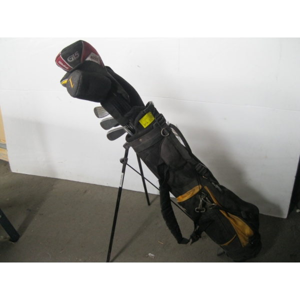 GOLF BAG W/STINGER IRONS, LG. PING DRIVER, ETC.