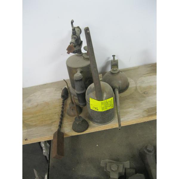 VINTAGE OIL CANS & PLUMBER'S TORCH
