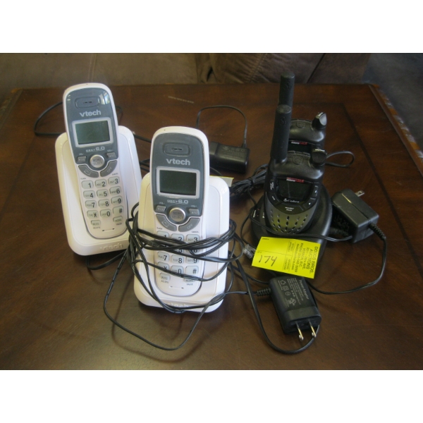 PAIR OF HANDHELD WALKIE TALKIES & A VTECH CORDLESS PHONE SYSTEM