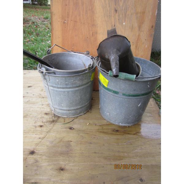 ASST. GALVANIZED BUCKETS, OIL CAN, COAL SHUTTLE