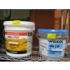 Image 1 : NEW PAIL OF PRESSURE SENSITIVE ADHESIVE VINYL PSA & PART CONTAINER OF MS230 WOOD FLOORING ADHESIVE