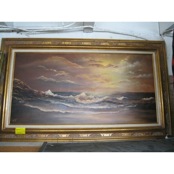 LG. FRAMED PAINTING OF THE OCEAN