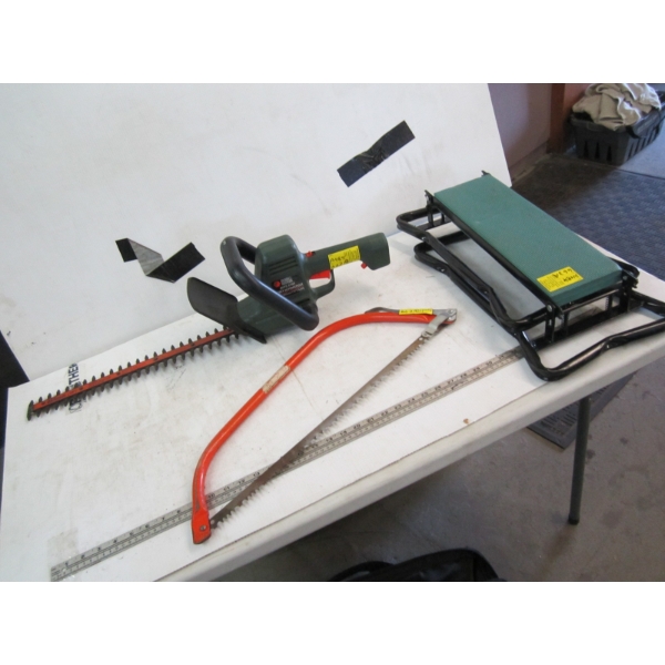 GARDEN SEAT & BLACK & DECKER HEDGE TRIMMER