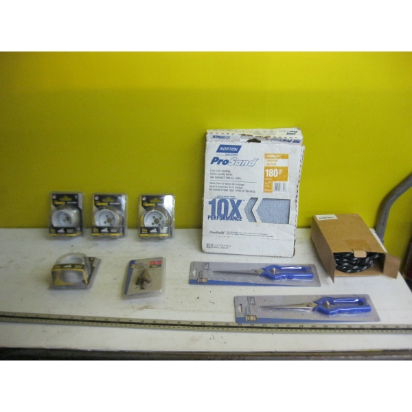 MISC. NEW ITEMS - HOLE BITS, SANDPAPER, ETC.