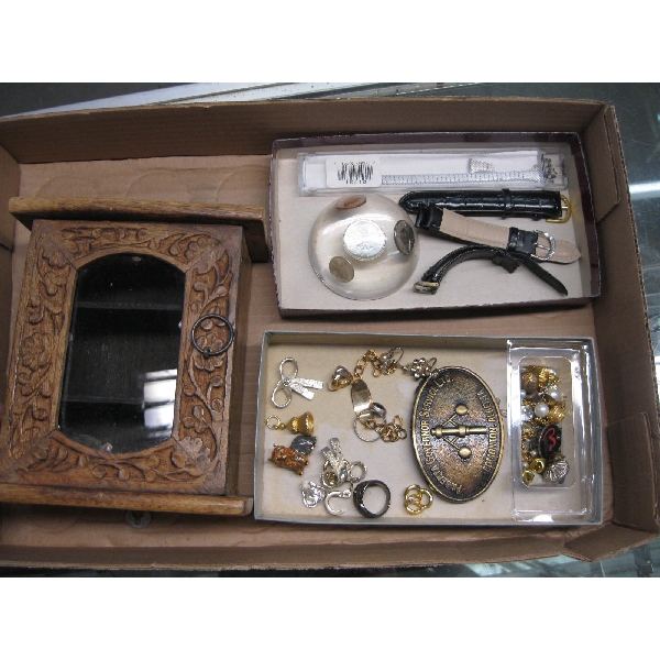 MISC. JEWELLERY BOX, COIN WEIGHT, BELT BUCKLES, JEWELLERY, ETC.