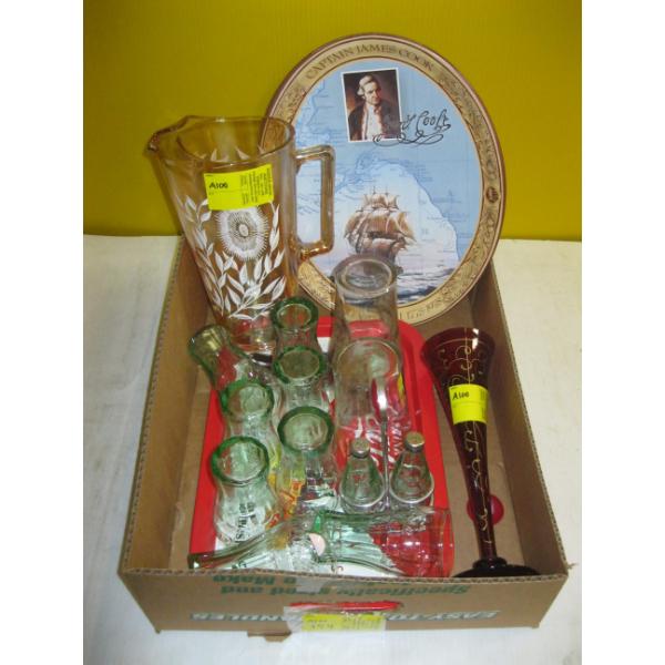COLLECTABLE COCA COLA GLASSES, FLUTED VASE, TRAY, ETC.