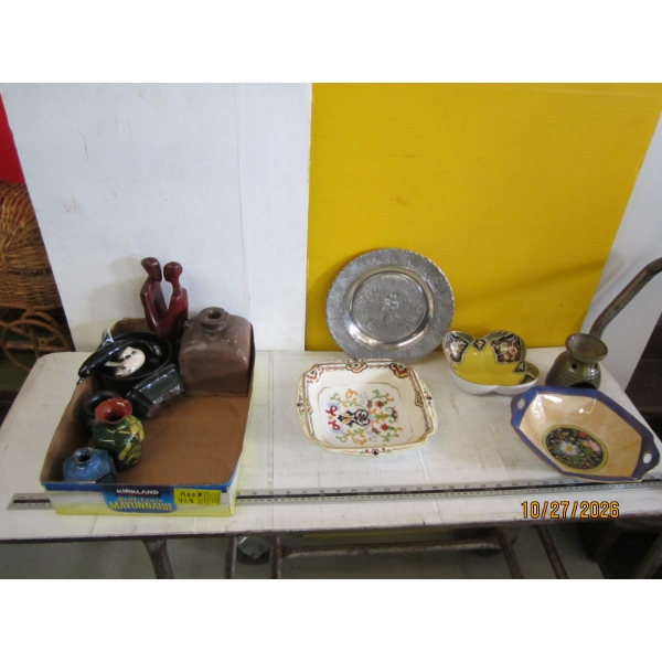 MISC. POTTERY VASES, PLATE, BOWLS, ETC.