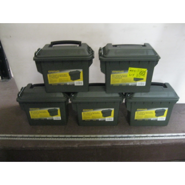 5 MINI PLASTIC AMMO BOXES