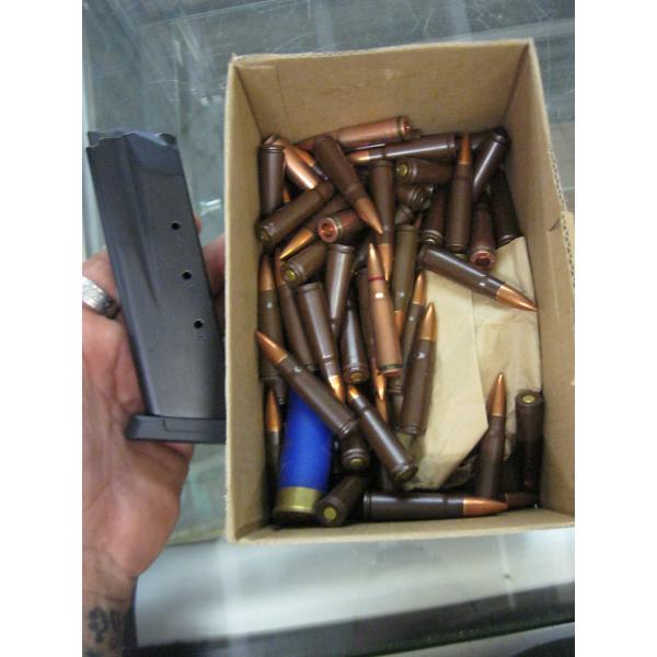 7104 COPPER TIP SHELLS & BOX OF 539 75 COPPER TIP BULLETS W/CLIP & TARGET SHEETS