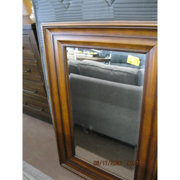 LG. FRAMED WOODEN BEVEL EDGE MIRROR