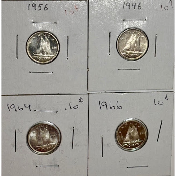 1946, 1956, 1964 & 1966 CDN 10 CENT COINS