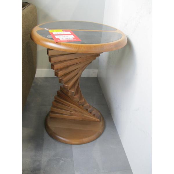 UNIQUE BASE ROUND END TABLE W/GLASS INSERTS
