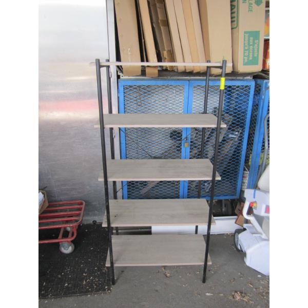 WOOD & METAL SHELF UNIT - 1 CORNER BROKEN