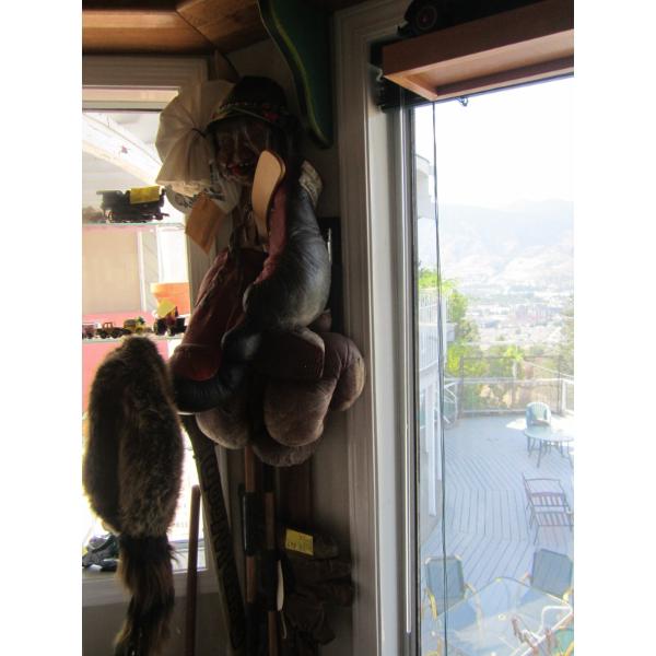 ASST. VINTAGE SPORTS EQUIPMENT - SKIS, GLOVES, HAT, POLES, ETC.