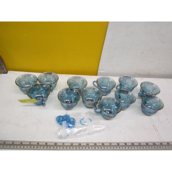 SET OF 12 CARNIVAL GLASS PUNCH BOWL GLASSES
