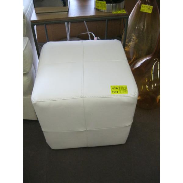 WHITE LEATHER FOOTSTOOL