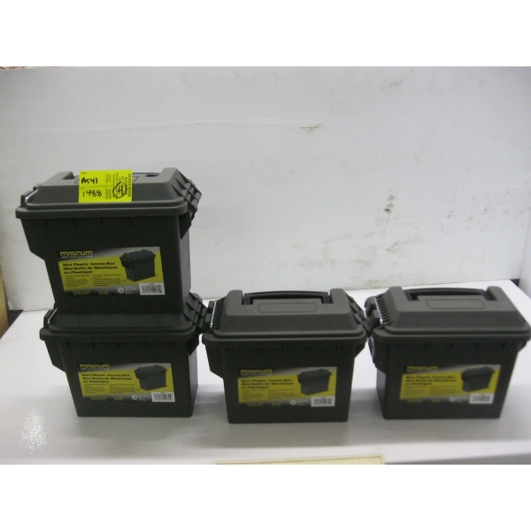 4 GREEN MINI PLASTIC AMMO BOXES