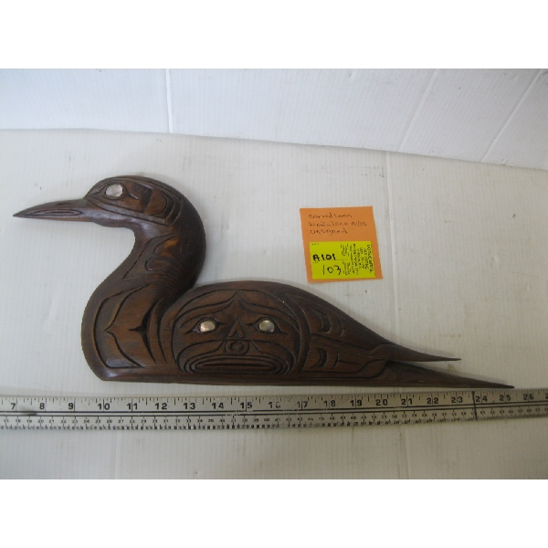 CARVED LOON W/ABALONE EYES, UNSIGNED