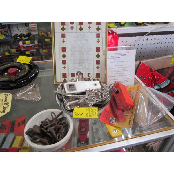 MISC. CLIPS, BOTTLE OPENERS, SMALL TRAP, ETC.