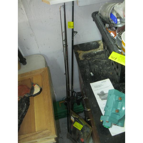 2 FISHING RODS, TACKLEBOX & A FISHING KNIFE