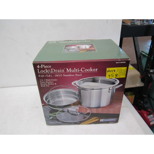 4 PIECE LOCK & DRAIN MULTI COOKER, 6QT, IN BOX