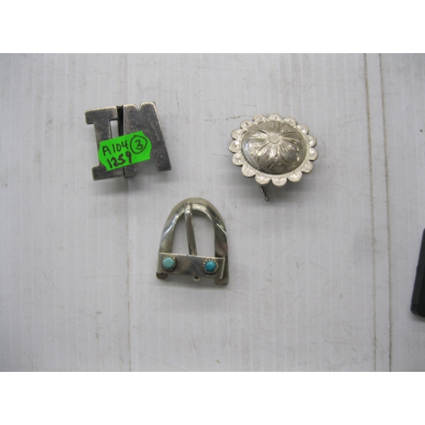3 SILVER NAVAJO PIECES - BELT BUCKLE, PIN, ETC.