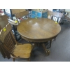 Image 1 : ROUND OAK DINING TABLE W/2 LEAVES & 3 PRESS BACK CHAIRS