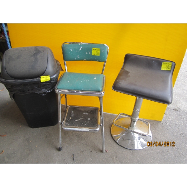 MISC. STOOL, FOLDING STOOL & GARBAGE CAN