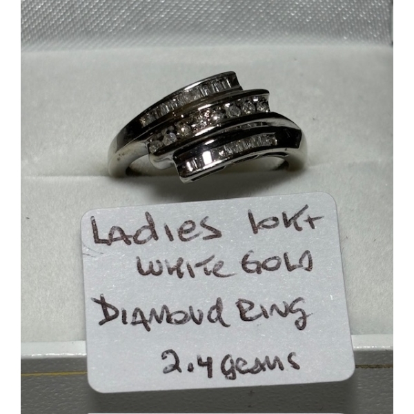 LADIES 10KT WHITE GOLD DIAMOND RING, 2.4G - SZ 6 1/4