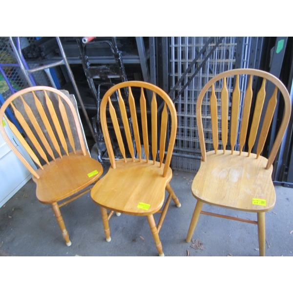 3 ARROW BACK WOODEN CHAIRS - 2 MATCH
