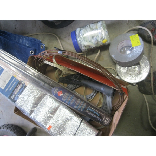 MISC. EARPLUGS, DUCT TAPE, WINDSHIELD REFLECTOR WIRE, ETC.