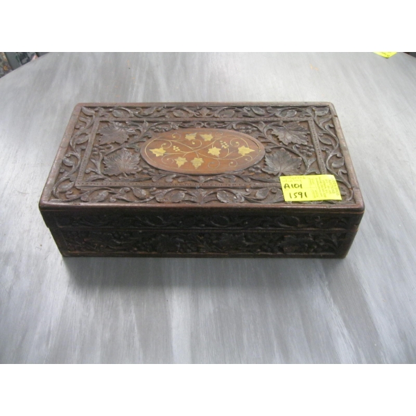 CARVED INLAY WOODEN BOX