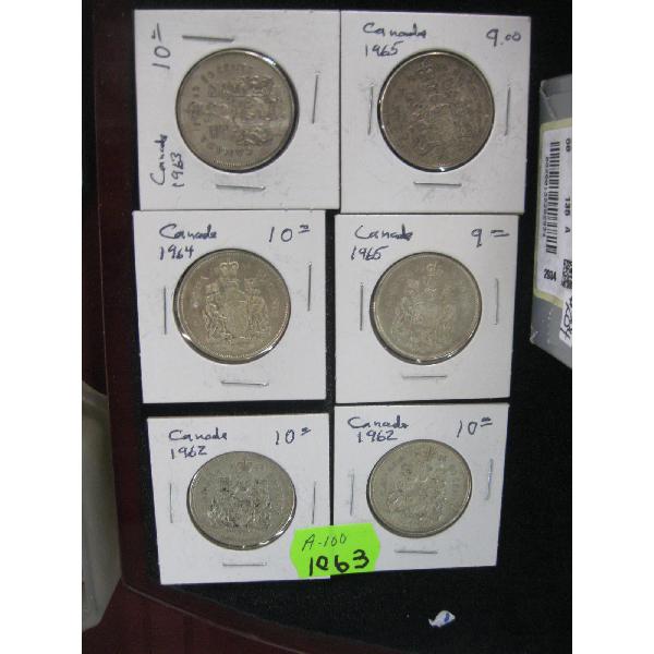 6 -  1962-1965 CANADIAN 50 CENT PIECES