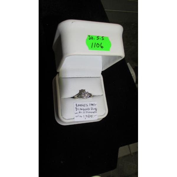LADIES 14KT DIAMOND RING W/11 DIAMONDS, W/A $1,985, SZ 5.5