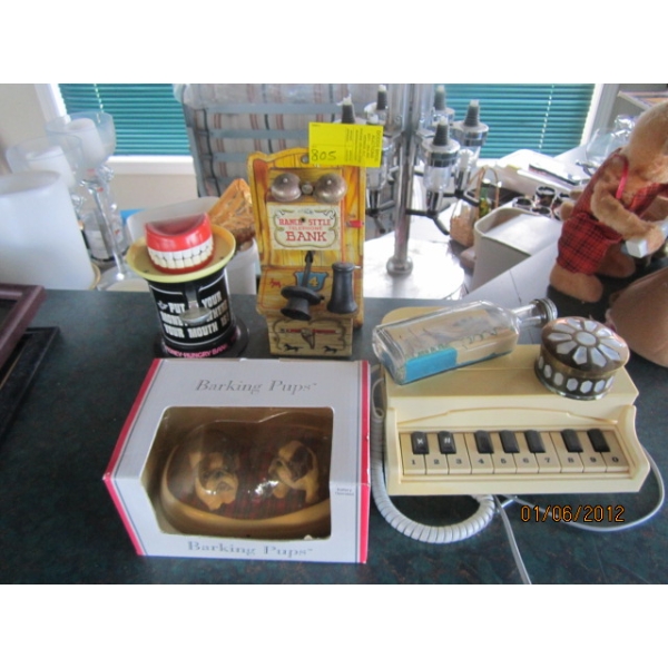TIN TELEPHONE BANK, MOUTH BANK, BARKING PUPS, ETC.