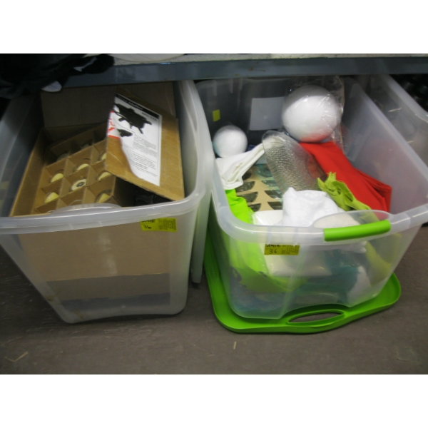 2 BINS OF MISC. CANDLES, CANDLEHOLDERS, ETC.