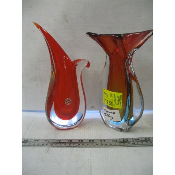 2 MURANO ITALY VASES (ONE PIECE URANIUM GLASS)