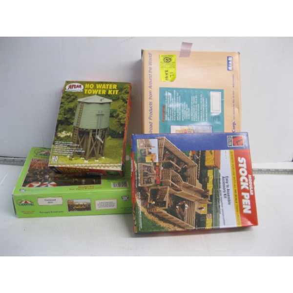 HO TRAIN ACCESS. - HOBBY KITS, WATER TOWER, CARROUSEL, ETC.