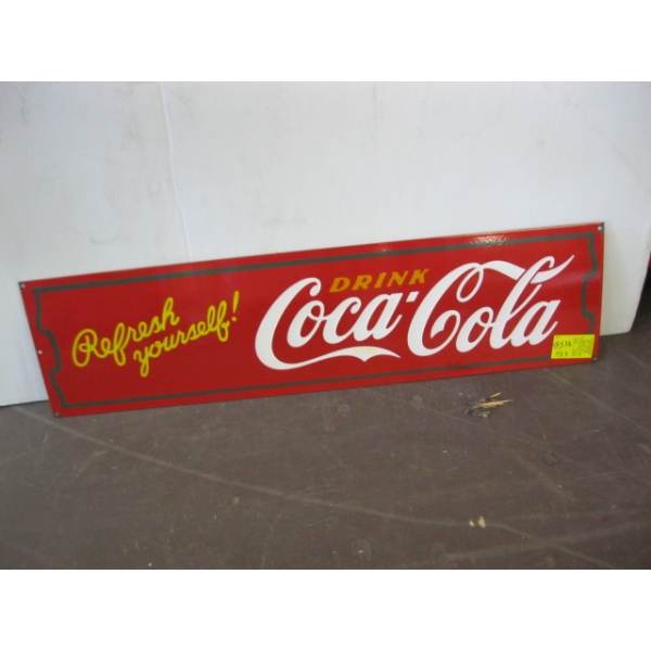 COCA COLA ENAMELED REFRESH YOURSELF SIGN