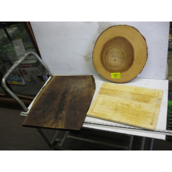 BURL WOOD TABLE TOP LAZY SUSAN, CUTTING BOARDS, ETC.