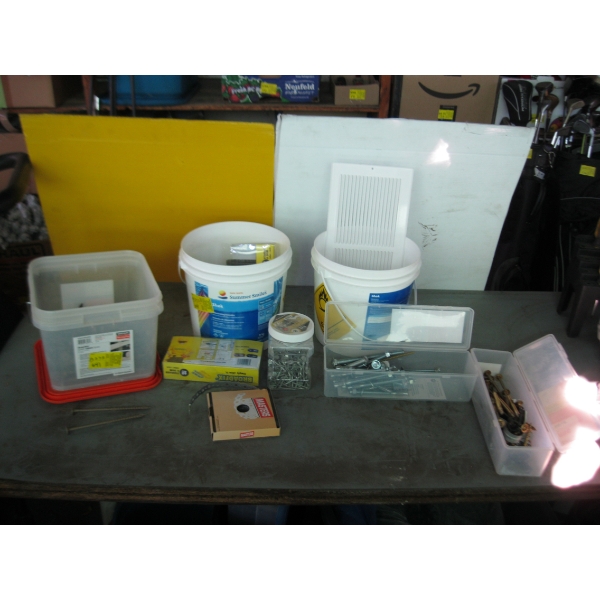 3 CONTAINERS OF NAILS, SCREWS, ETC.