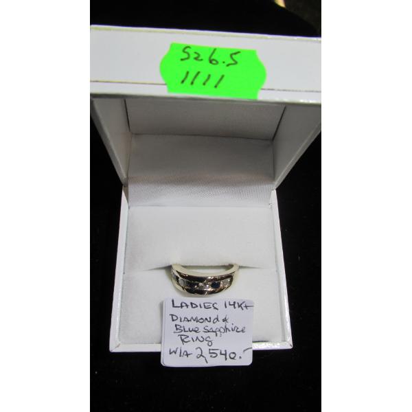 LADIES 14KT DIAMOND & SAPPHIRE RING W/A $2,540, SZ 6.5