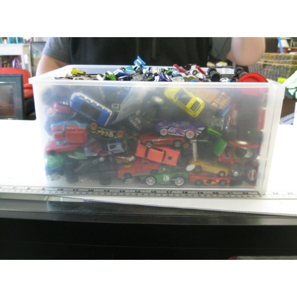 LG. BIN OF ASST. CARS, HOT WHEELS, ETC.