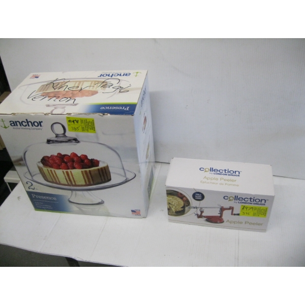 APPLE PEELER/CORER & AN ANCHOR HOCKING CAKE SET