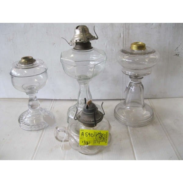 4 GLASS COAL OIL LAMP BASES